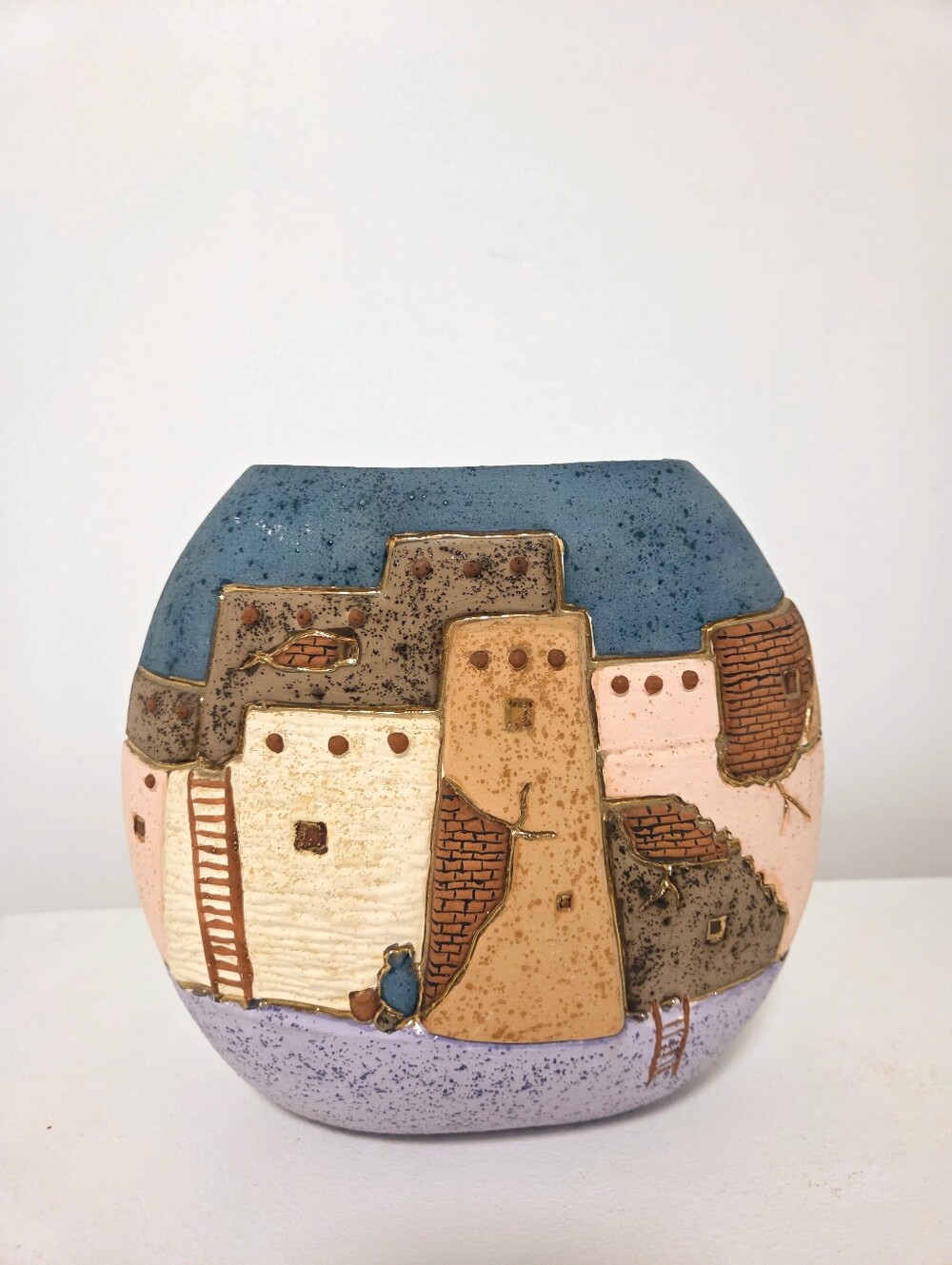Navajo Southwestern Village Pottery Vase With 24k Gold | Nizhoni Originals